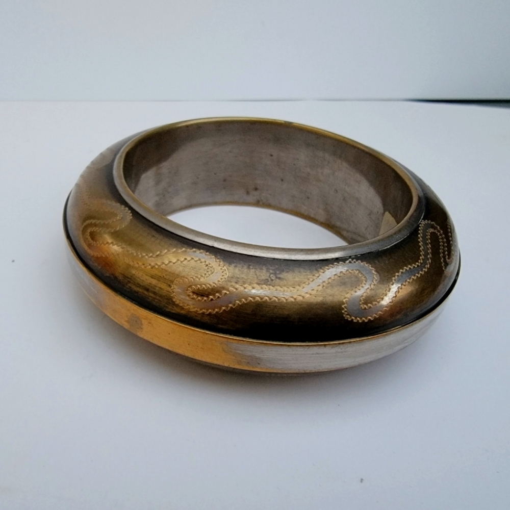 Vintage Bangle Brass Engraved Bracelet